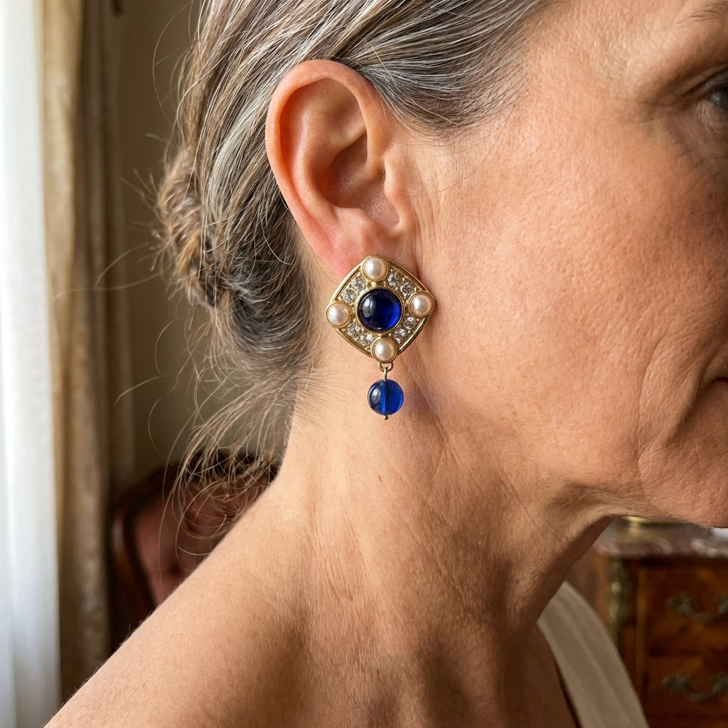 Bohemian Blue Floral Square Earrings