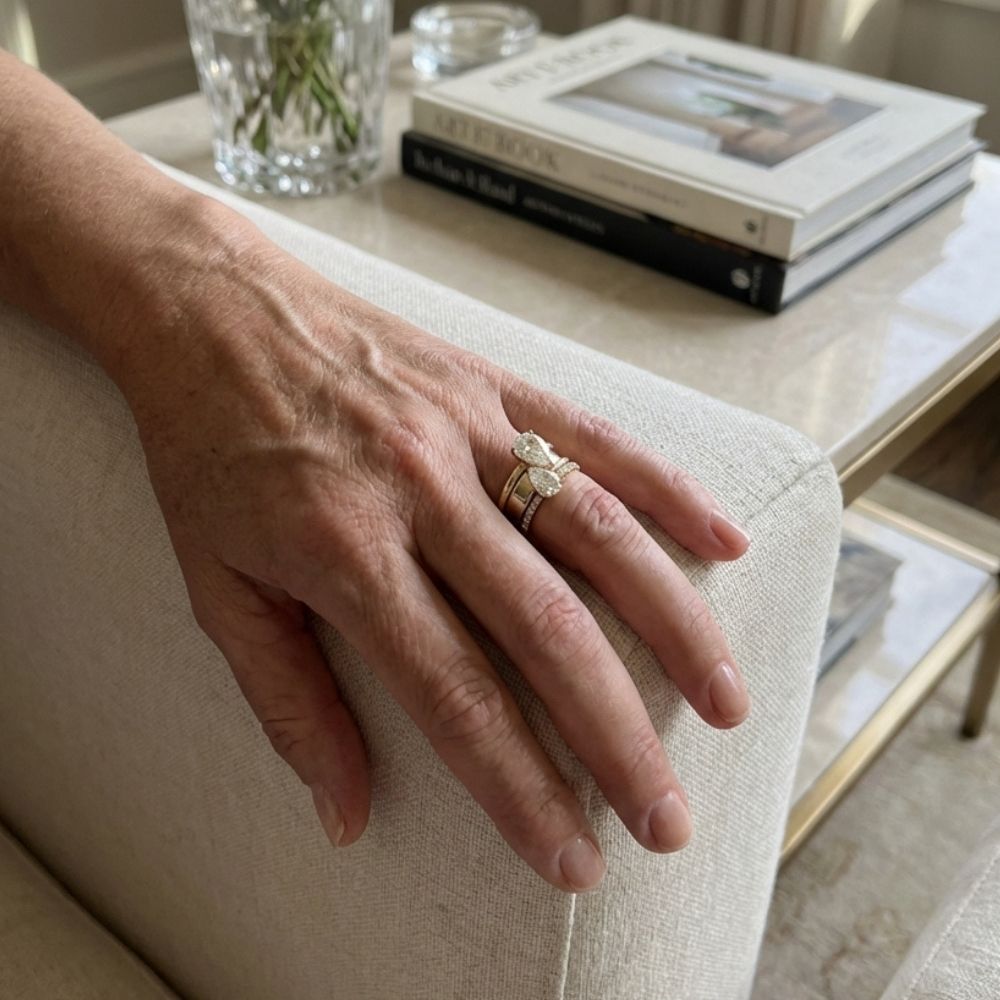 Vintage Inspired Double Zirconia Drop Ring