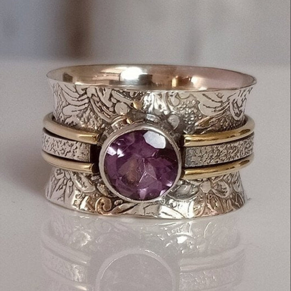Bohemian Amethyst Crystal Meditation Band Ring
