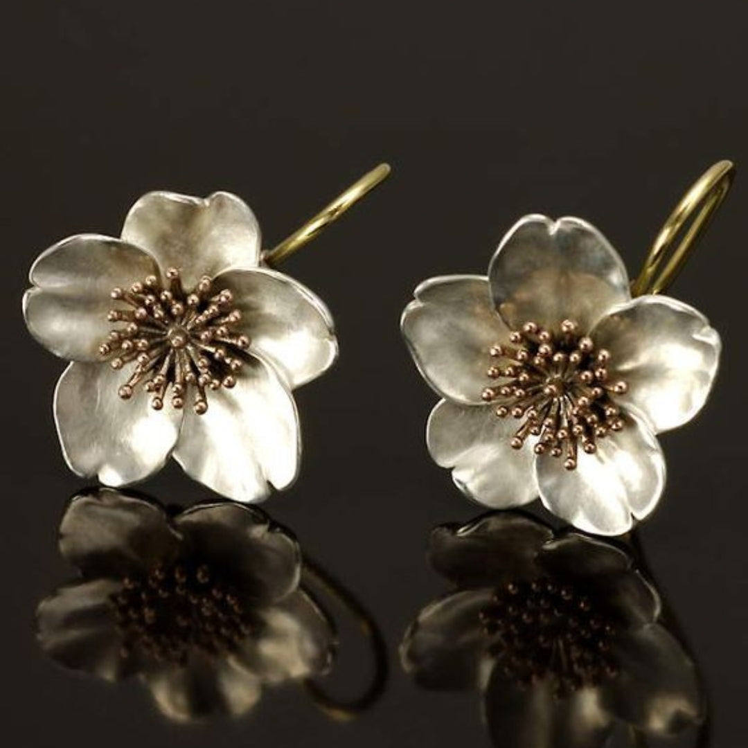 Classic Silver Flower Earrings with Gold Center Detail