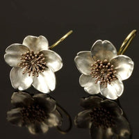 Classic Silver Flower Earrings with Gold Center Detail