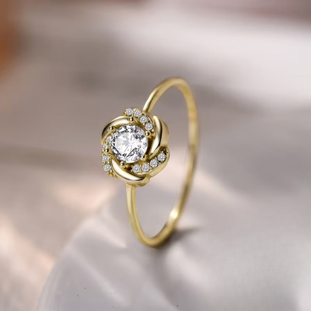 Flower Sparkling Zirconia Gold Ring