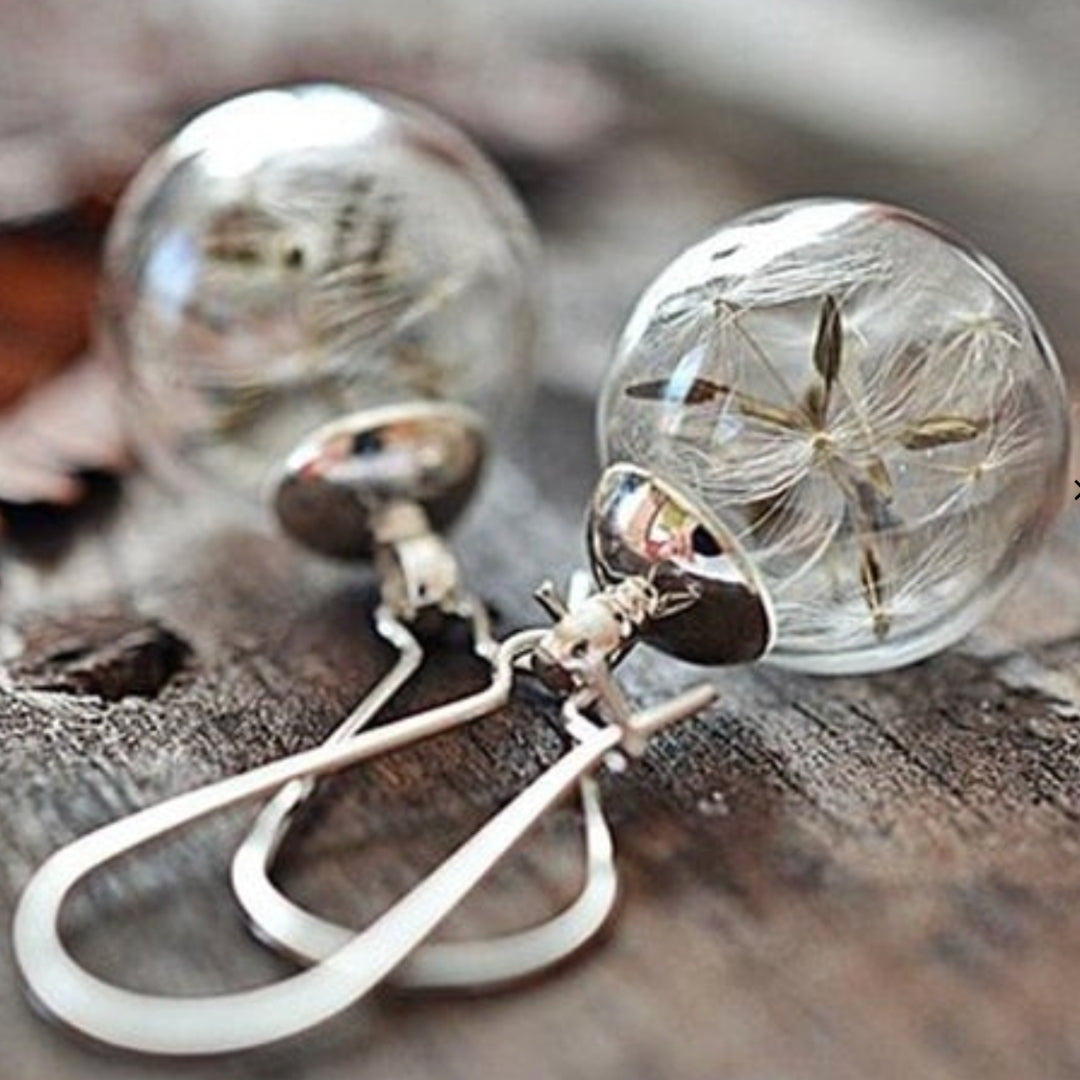 Bohemian Dandelion Silver Plated Glass Drop Earrings