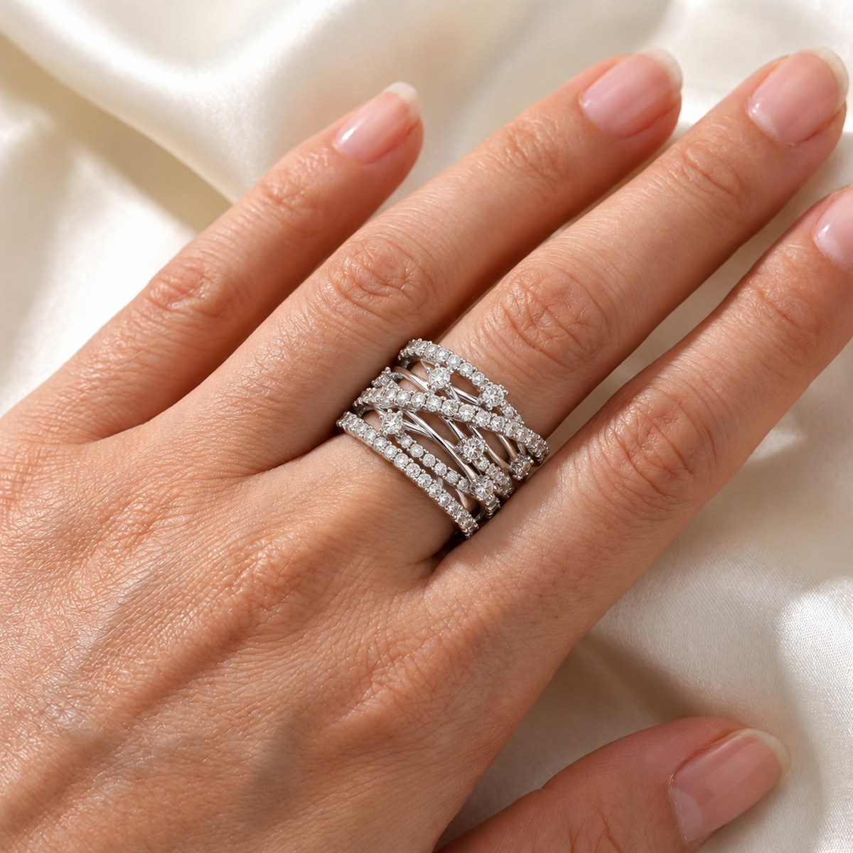 Vintage Layered Zirconia Silver Ring