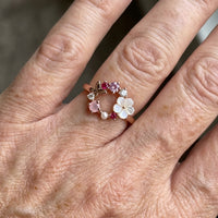 Elegant Flower Faux Pearl Micro Inlaid Zirconia Butterfly Ring