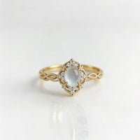 Elegant Hollow Flower With Cat Eye Stone Moonstone Ring