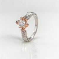 Elegant Silver Plated Zirconia Inlaid Two Tone Rose Flower Ring