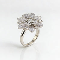 Elegant Vintage Style Silver Plated Floral Diamond Ring