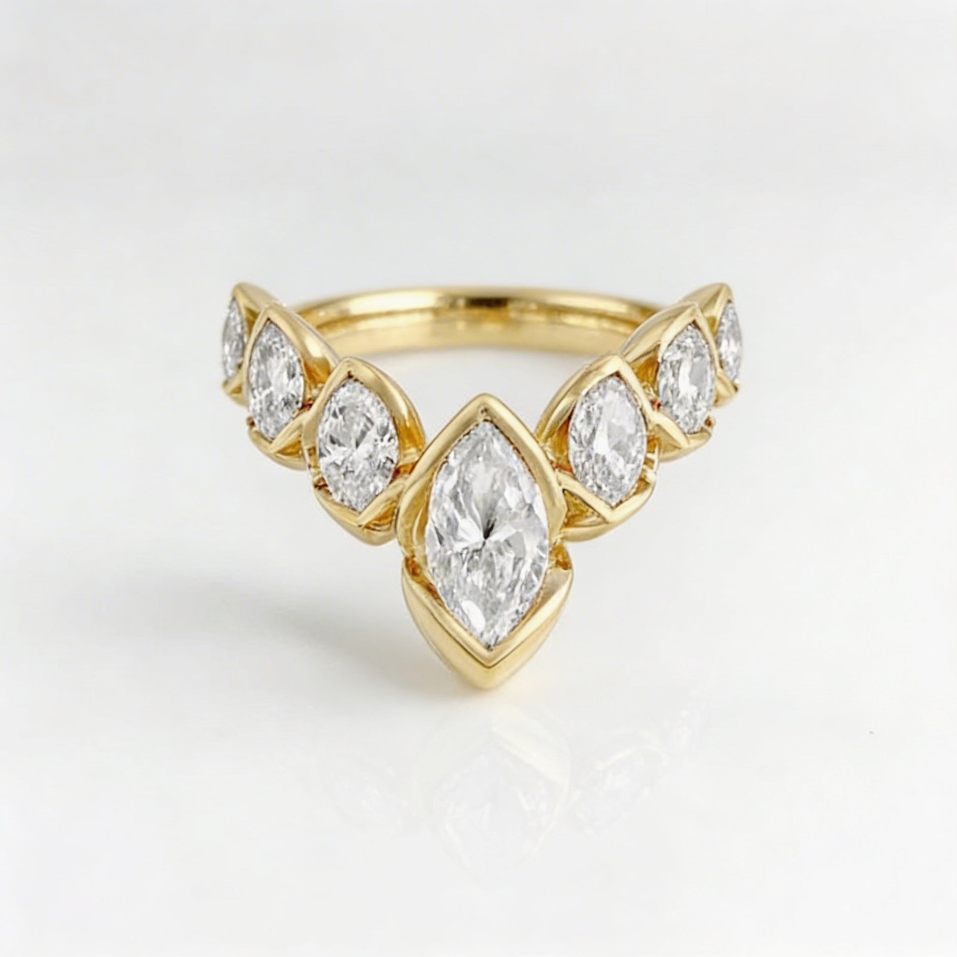 Geometric V-Shaped Gold Plated Zirconia Stone Flower Petal Ring