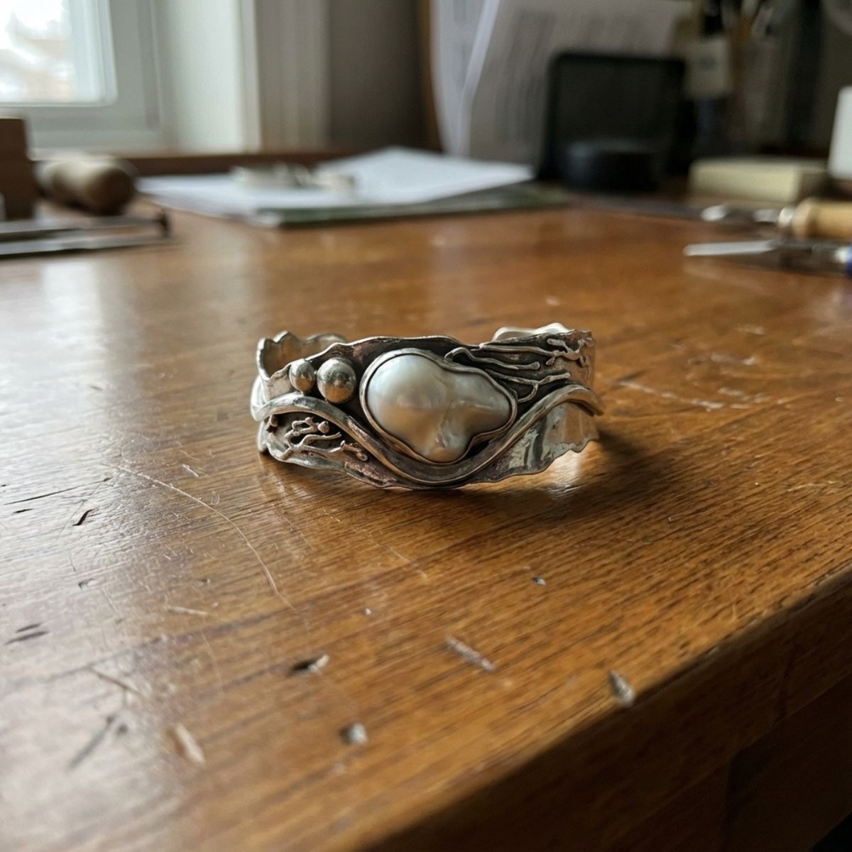 Vintage Wave Design White Stone Silver Plated Ring