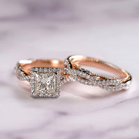 Elegant Three Piece Set Full Zircon Princess Cut Diamond Rings