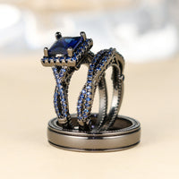 Elegant Three Piece Set Full Zircon Princess Cut Diamond Rings