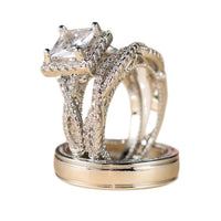 Elegant Three Piece Set Full Zircon Princess Cut Diamond Rings