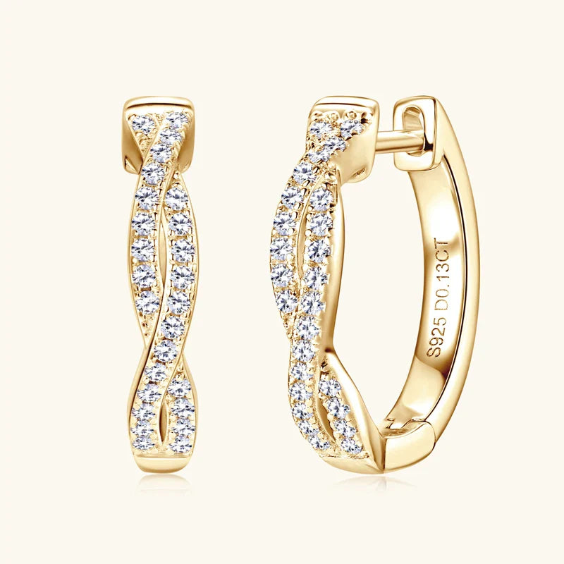 Zirconia Gold Braided Earrings
