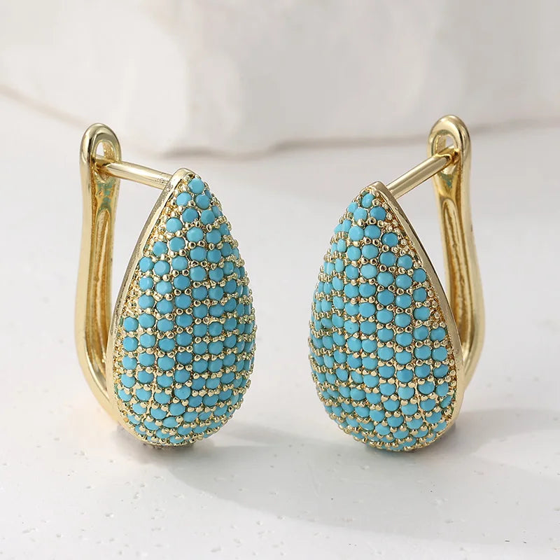 Turquoise Pavé Teardrop Hoop Earrings