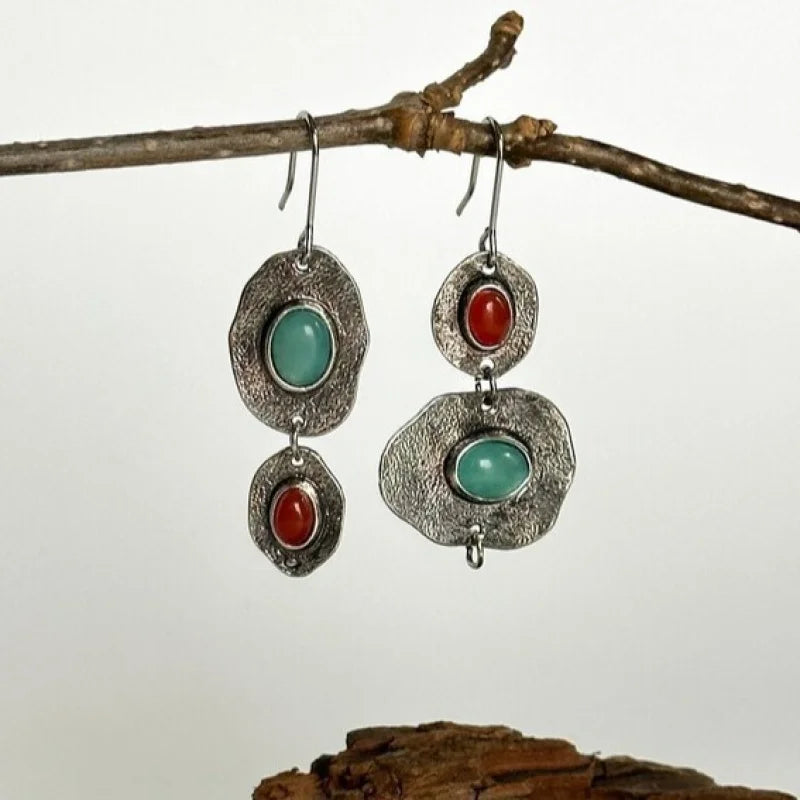 Artisan Silver Multi-Stone Drop Earrings