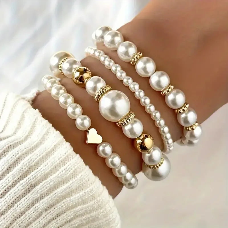 Bold Gold Accented Pearl Bracelet Stack