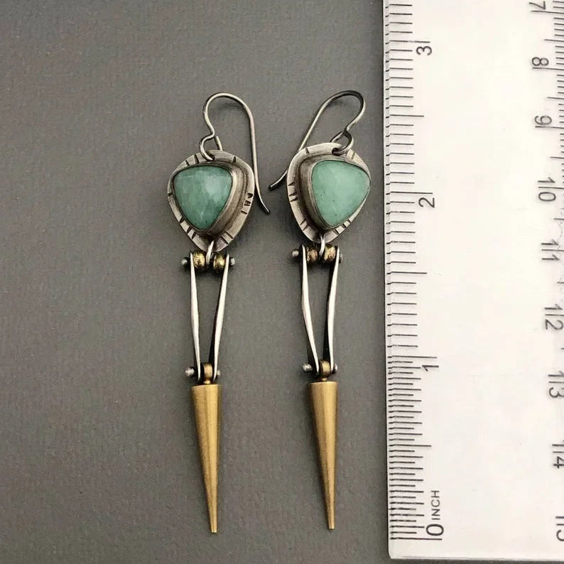 Ancient Design Unique Turquoise Drop Earrings