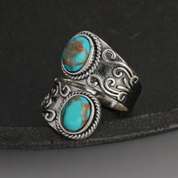 Elegant Vintage Turquoise Cross Band Ring