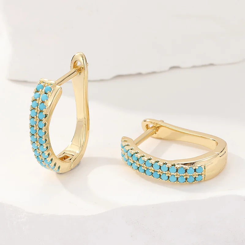 Turquoise Pavé Classic Gold Huggies