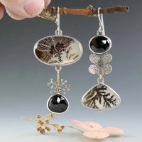 Nature-Inspired Asymmetrical Dendrite Agate Garden Earrings