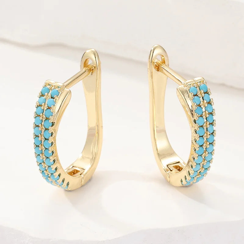 Turquoise Pavé Classic Gold Huggies