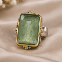 Vintage Green Glass Gold Ring