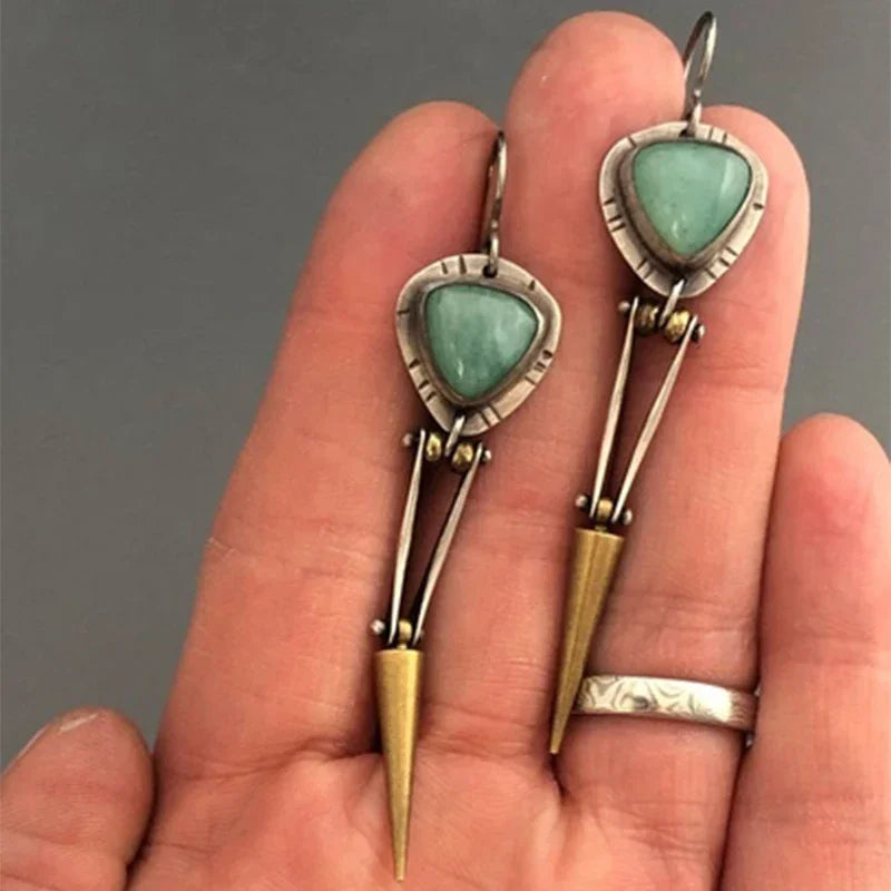 Ancient Design Unique Turquoise Drop Earrings