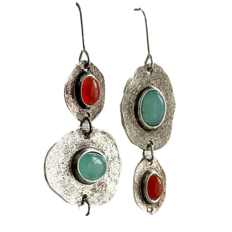 Artisan Silver Multi-Stone Drop Earrings
