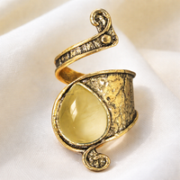 Vintage Asymmetric Gemstone Inlaid Adjustable Alloy Ring