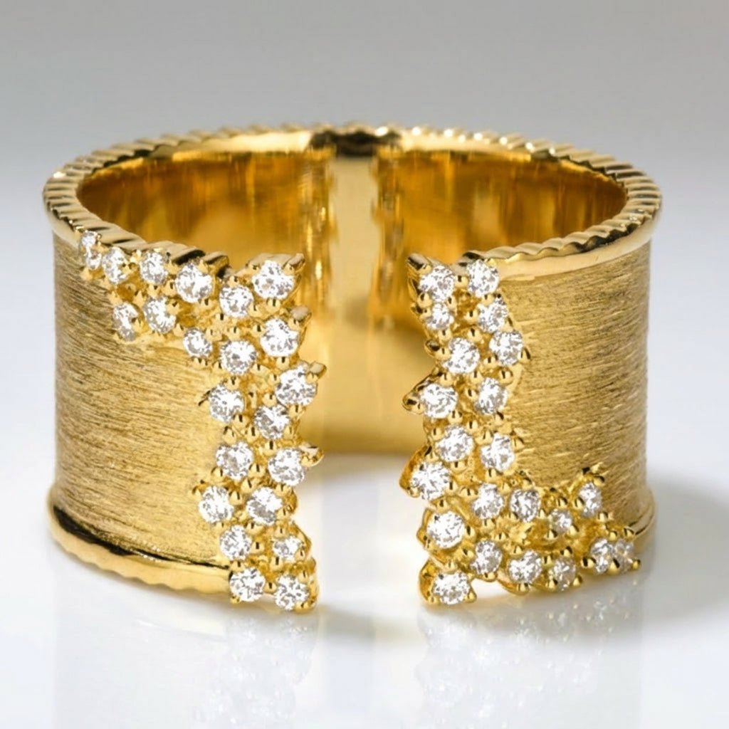 Vintage Gold Plated Cubic Zirconia Wide Ring