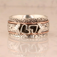 Vintage Style Butterfly Heart Silver Plated Spinner Ring