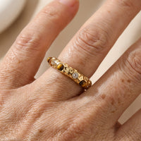 Vintage Style Green Stone Golden Forged Ring