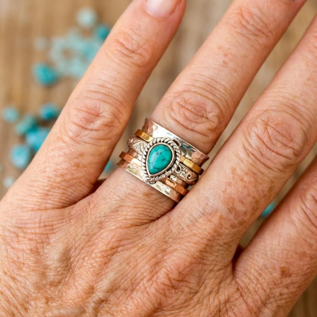 Wide Teardrop Turquoise Sterling Silver Ring