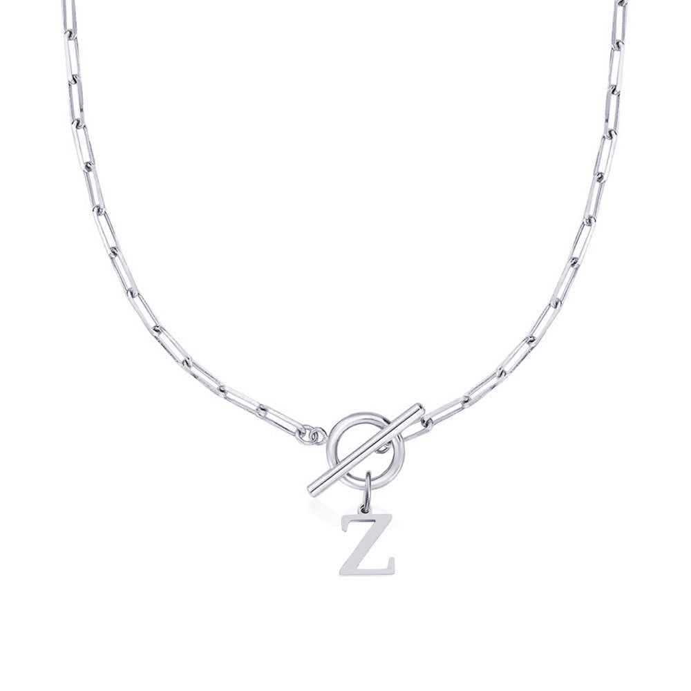 Paperclip Initial Necklace with Circle Toggle Clasp