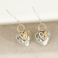 Vintage Two Tone Golden Heart Shaped Pendant Earrings