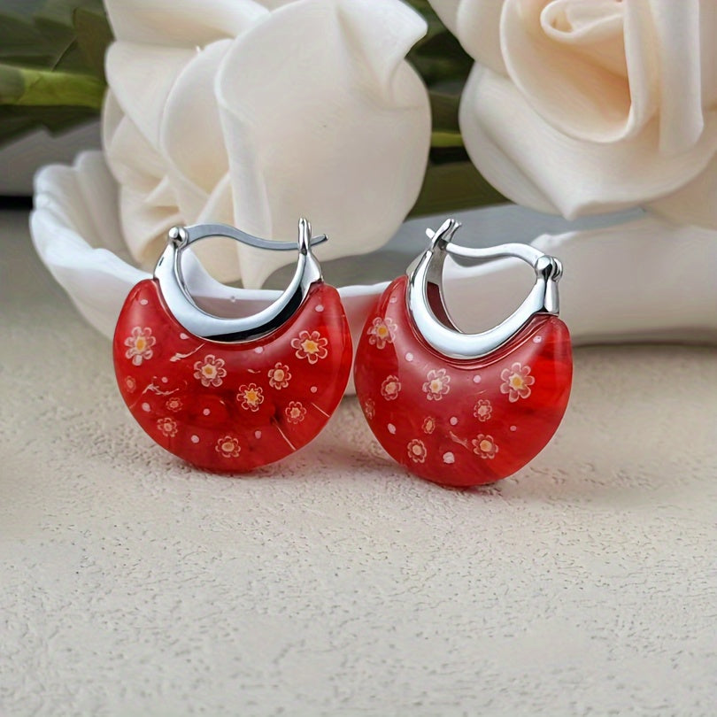 Colorful Millefiori Half-Hoop Earrings