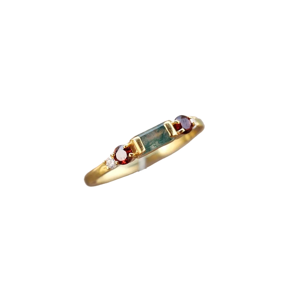 Vintage Minimalist Glass Gemstone Gold Plated Ring