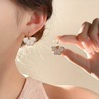 Elegant Four Petals Flower Enamel Drop Earrings