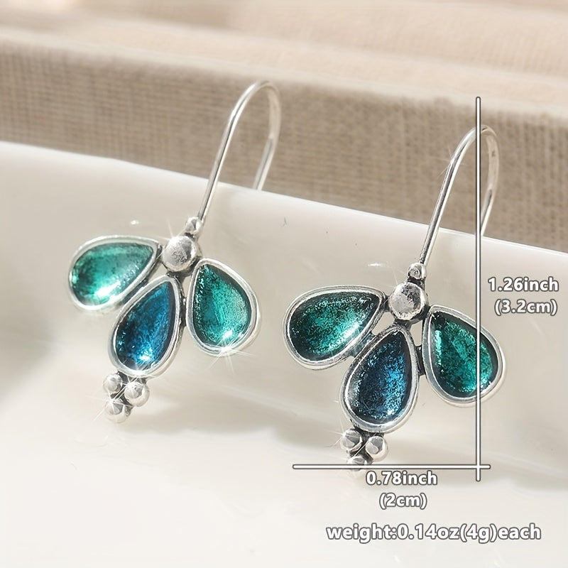 Artisan Teal Glass Floral Drop Earrings