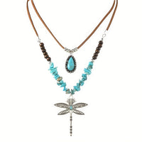Bohemian Two Piece Turquoise Dragonfly Layered Necklace