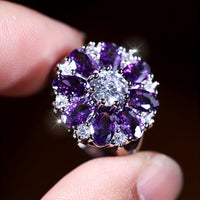 Elegant Stylish Purple Zirconia Flower Ring