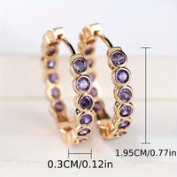 Elegant Ethnic Style Purple Zirconia Crystal Hoop Earrings