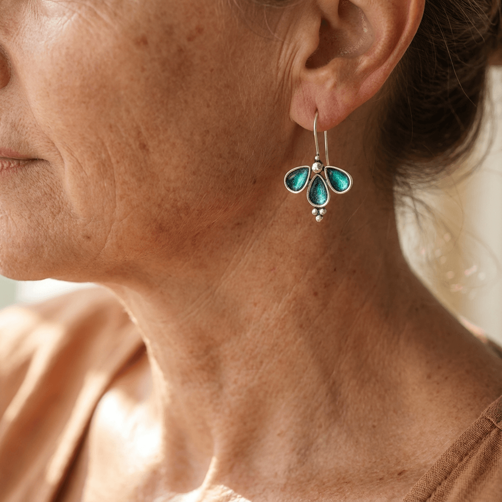 Artisan Teal Glass Floral Drop Earrings