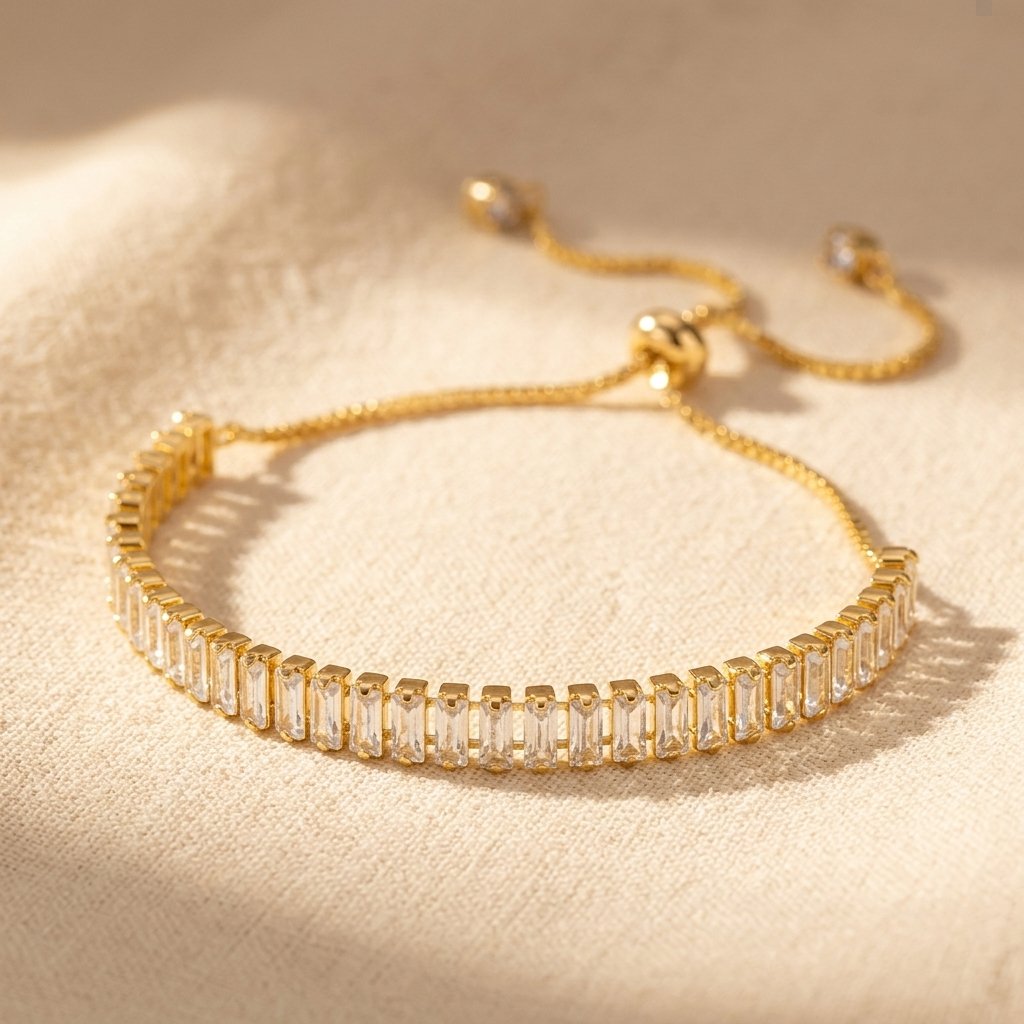 Adjustable Gold Baguette Crystal Tennis Bracelet