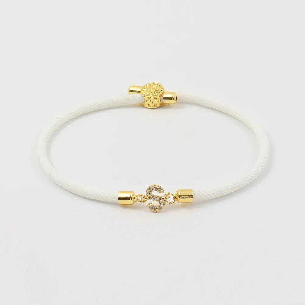 Dainty Personalized Initial Cord Bracelet with Pavé Diamond Charm