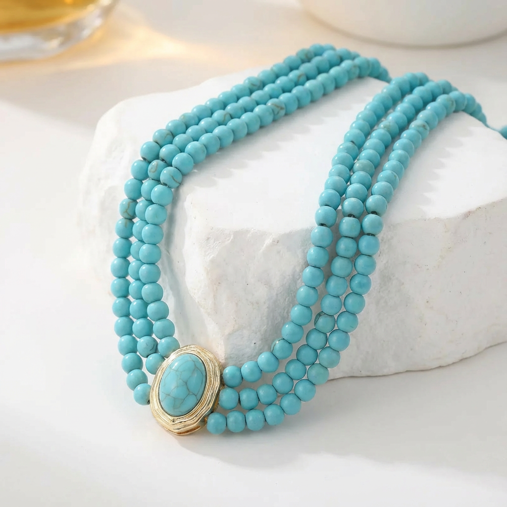 Turquoise Triple-Strand Choker Necklace