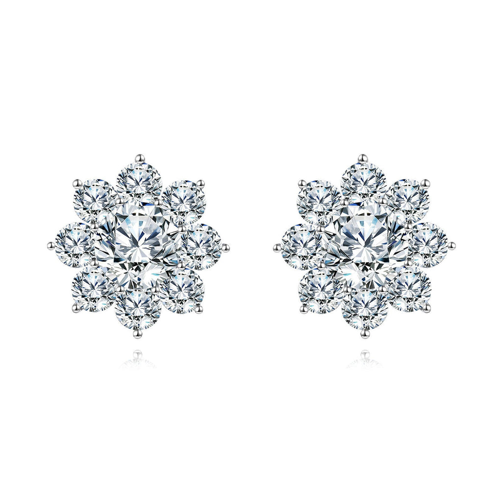 925 Sterling Silver Elegant Floral Moissanite Cluster Earrings Luxury