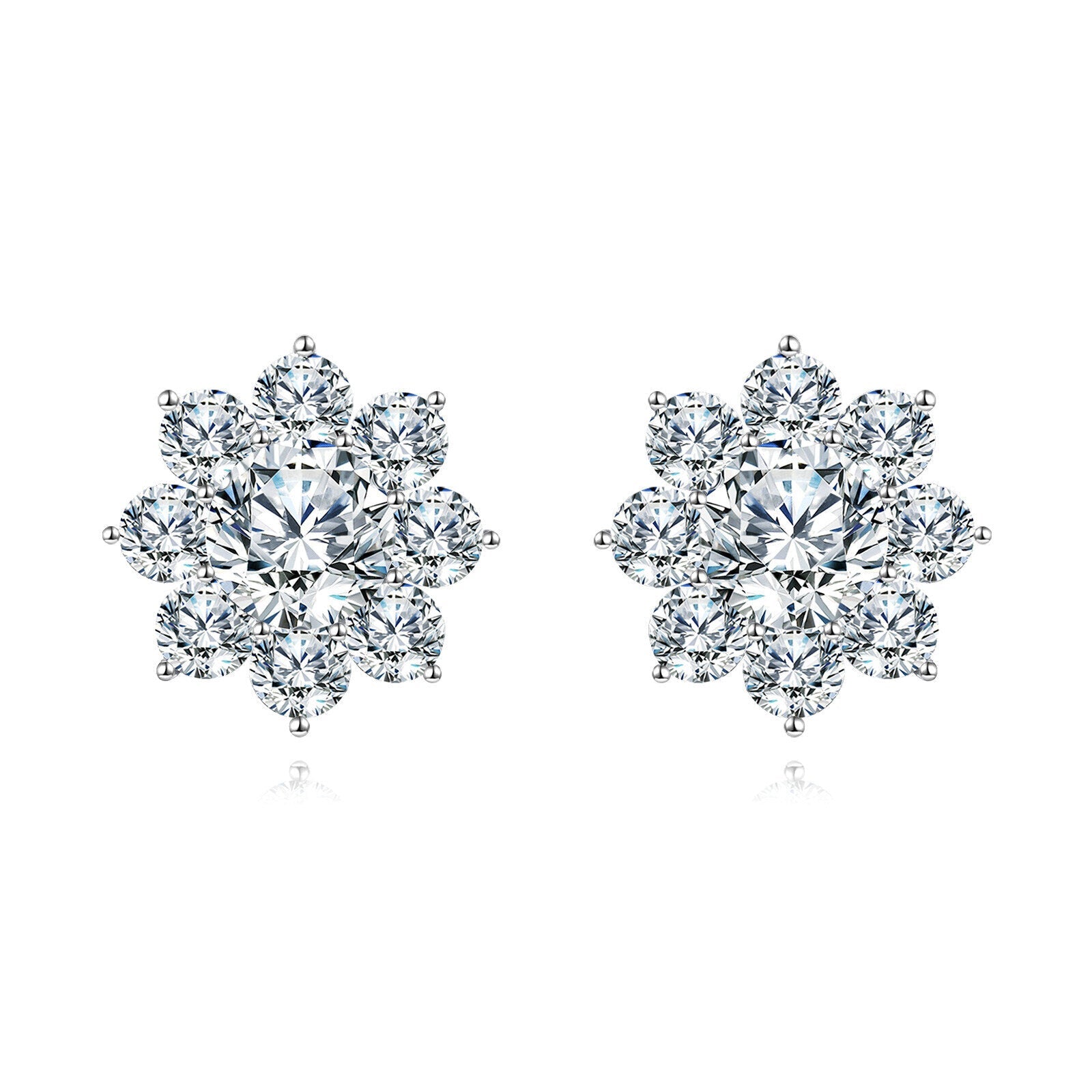 925 Sterling Silver Elegant Floral Moissanite Cluster Earrings Luxury