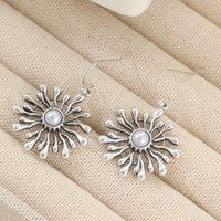 Elegant Bohemian Sunburst Pearl Drop Earrings